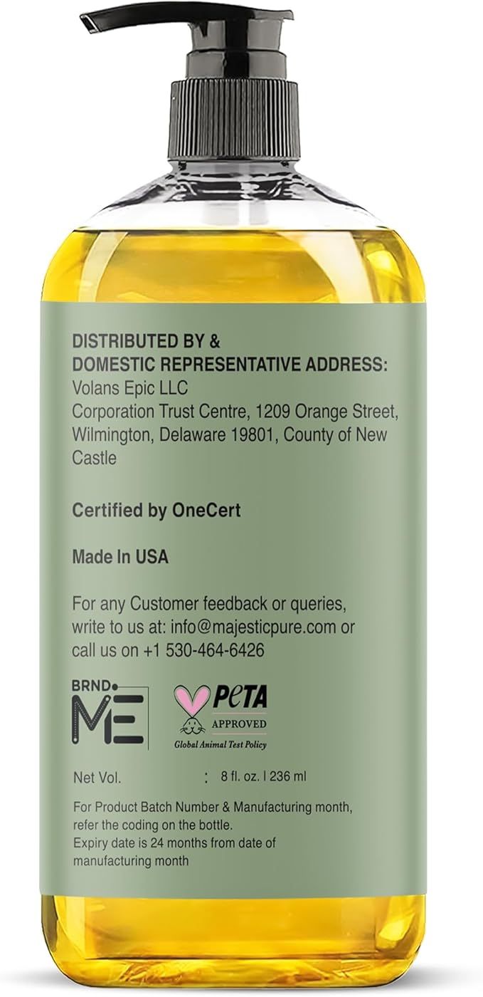 Majestic Pure USDA Organic Jojoba Oil 8 Fl Oz - 100% Pure and Natural- Cold Pressed & Hexane Free Natural Hair Growth Oil for Eyelashes, Eyebrows, Skin, Body, Face, Nails & Scalp