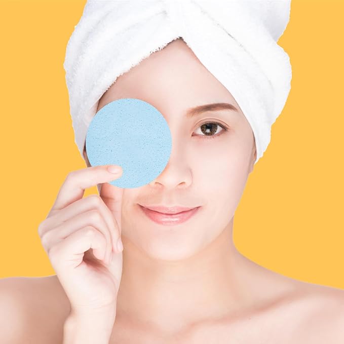 120 Count Compressed Facial Sponges, Face Cleansing Sponge for Estheticians Compress Exfoliating Spa Wash Round Makeup Removal Pads for Women(Blue)