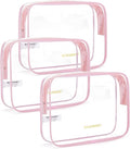 BAGSMART Clear Toiletry Bag, 3 Pack TSA Approved Travel Toiletry bag Carry on Travel Accessories Bag Airport Airline Quart Size Bags Water Repellent Makeup Cosmetic Bag for Women (Pink-3pcs)