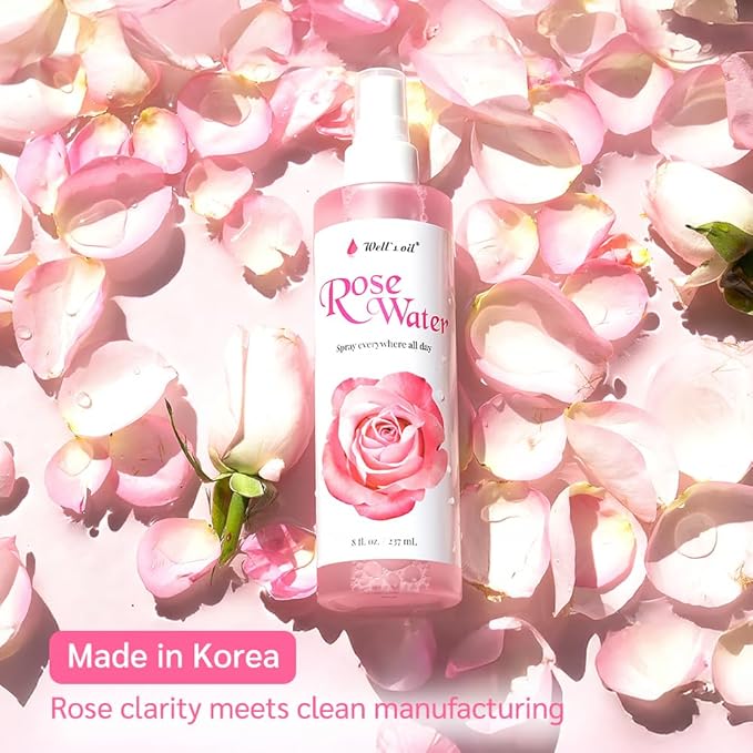 Well's Oil Rosewater Face & Hair Mist Spray (4 fl oz / 118 mL) | Floral Rosewater Hydrosol | Alcohol-Free