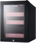 Summit Appliance LX114LP BeautiFridge Compact Cosmetics Cooler, Black Finish with Pink Adjustable Shelves, Digital Thermostat, Automatic Defrost, Factory Lock, Tempered Glass Door