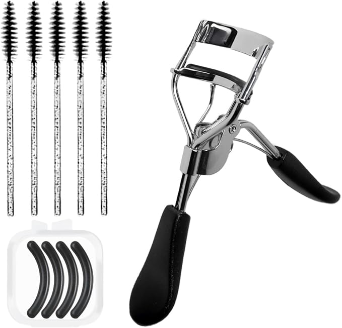 BenePoint Eyelash Curler, Lash Curler with Bonus 4Pcs Replacement Lash Pads& 5Pcs Eyelash Spoolies, Eyelash Curler Kit Portable Travel Eyelash Curler for Eyelash Extension (Black)