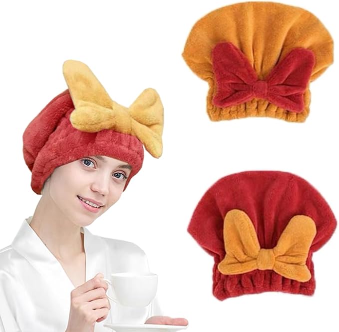 Microfiber Hair Towel Wrap for Women, 2Pcs Hair Towel Cap.Soft Absorbent Turban Hair Towel for Long and Wet Hair(Orange & Red)