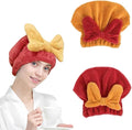 Microfiber Hair Towel Wrap for Women, 2Pcs Hair Towel Cap.Soft Absorbent Turban Hair Towel for Long and Wet Hair(Orange & Red)