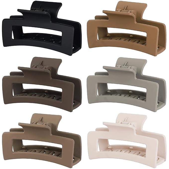 3.5 Inch Medium Hair Claw Clips 6 Pack Hair Clips for Women Square Rectangle Claw for Hair Banana Jaw Clips Hair Accessories for Girls -Regular
