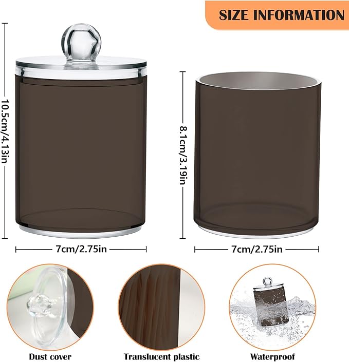 Brown Qtip Holder Organizer Dispenser Cotton Swabs Cans Plastic Jars with Lid Set 2 Pack Bathroom Storage Canister for Cotton Ball Floss Cotton Pads