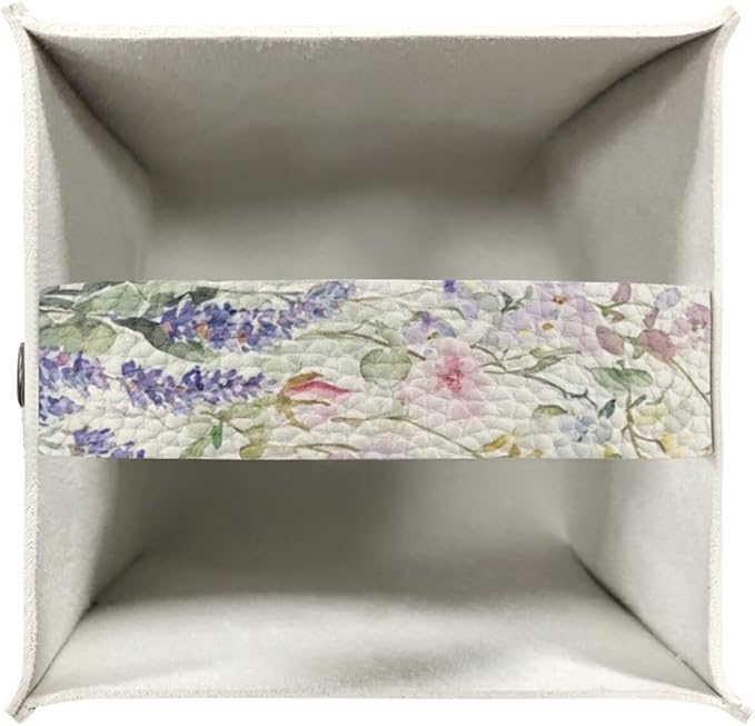 Bird Flowers Minimalist Tissue Box Holder, Square PU Leather Napkin Organizer with Secure Metal Button, Waterproof and Stain-Resistant Tissue Cover for Home, Kitchen, and Automotive Use