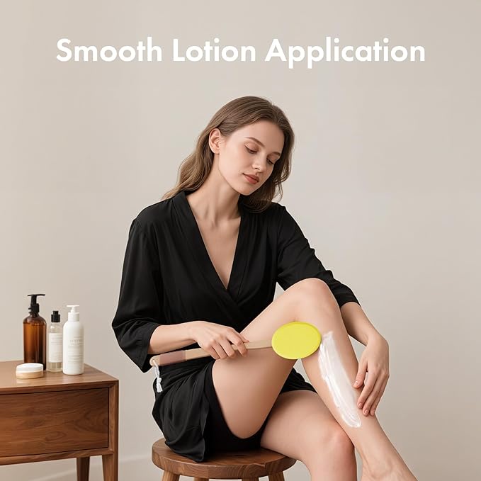AmazerBath Lotion Applicator for Back, Feet, 4 Replacement Pads with 17" Curved Handle, Back Sunscreen Applicator for Kids, Elderly, Women, Apply Skin Cream Medicine Moisturizer Tanner, Lemon Yellow