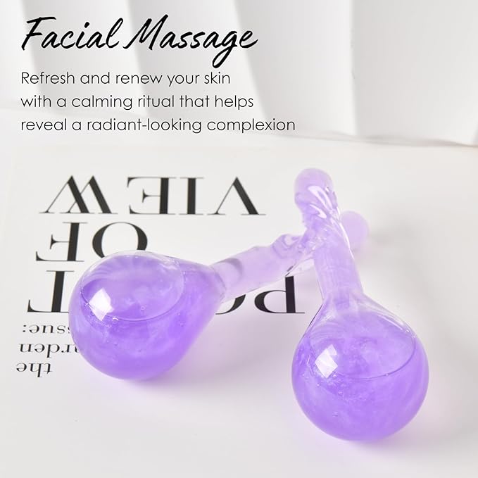 Facial Ice Globes, Cryo Cooling Balls with Anti-Slip Handle for Face, Eyes & Neck, Relaxing Beauty Massage Tool for Soothing and Refreshing Skincare Routine, Quicksand Purple