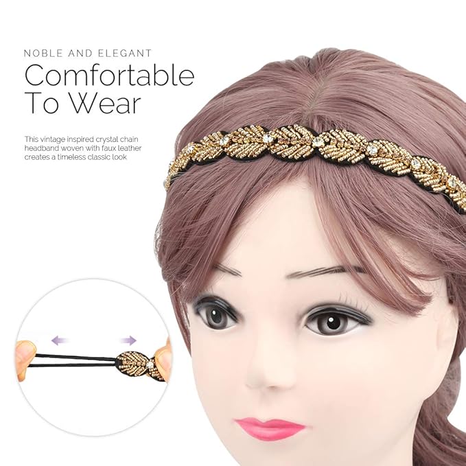 Teenitor 5Pcs Elastic Rhinestone Beaded Headbands, Jeweled Head Bands for Women's Hair, Hair Headbands Hat Bands for Women Girls