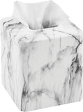 mDesign Metal Square Tissue Box Cover, Modern Facial Paper Holder - Accessories for Bathroom Vanity Countertop, Bedroom Dresser, Night Stand, Desk, Office and End Table - Unity Collection - Marble