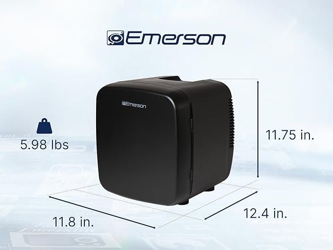Emerson EFC-5001 Portable XL Mini Fridge Cooler for 12 Cans, 8L Capacity, AC/DC Power Compatibility, Removable Shelf, Lightweight Design – Ideal for Home, Office, Travel, Dorms, and Outdoor Use