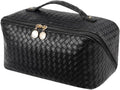 EACHY Travel Makeup Bag, Large Capacity Cosmetic Bag for Women, Waterproof PU Leather, Flat Open Portable Toiletry Bag for Skincare, Brushes & Travel Essentials