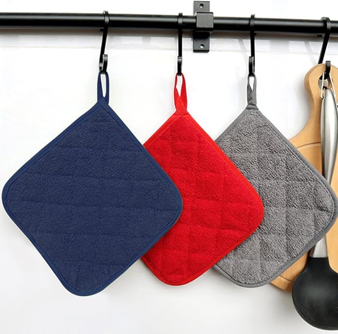 meioro 4-Pack Pot Holders for Kitchen High Heat Resistant Potholder, 100% Cotton Hot Pads, Quilted Terry Hot Pot Holder Set for Kitchens, Washable Trivet for Cooking and Baking 7x7 Inches (Navy Blue)