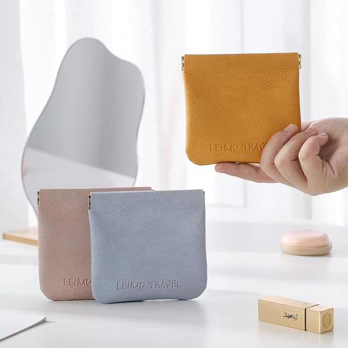 RIGHT AWAY 3 PCS Small Makeup Bag for Purse,Mini Cosmetic Organizer Make Up Bag for Women,Squeeze Coin Purse Pouch,Portable Tiny Makeup Pouches for Cosmetic Accessories,Lipstick, Jewelry, Card, Coins