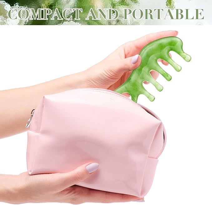 Geiserailie 2 Pcs Jade Combs Esthetician Supplies Massage Stone Hair Gua Sha Scraping Scalp Comb Facial Massage Tool Handheld Head Tools Head Caring Therapy Mother's Day for Women(Fashion Style)