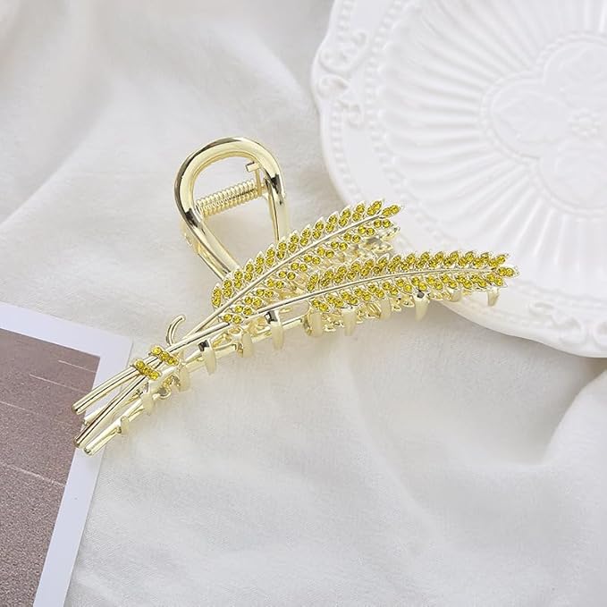 Ear of Wheat Hair Clips， 2 Pcs Rhinestone Hair Clips For Women，Crystal Hair Catch Barrette Metal Jaw Clamp For Girls，Fancy Rhinestone Claw Fashion Hair Accessories For Lady'S Gift