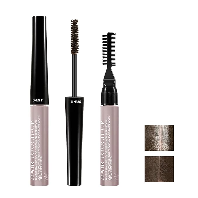 Hair Mascara for Gray Hair, 3 In 1 Hair Color Concealer Stick with Precision Applicator, Temporary Hairline Filler, Multi-Purpose Mascara for Eyebrow and Beard（Dark Brown）