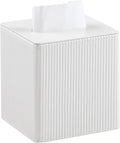 Tissue Box Cover Square with Magnetic Closure, PU Leather Tissue Box Holder for Bathroom NightStands Livingroom, Decorative Modern Square Tissue Holder (Ivory)
