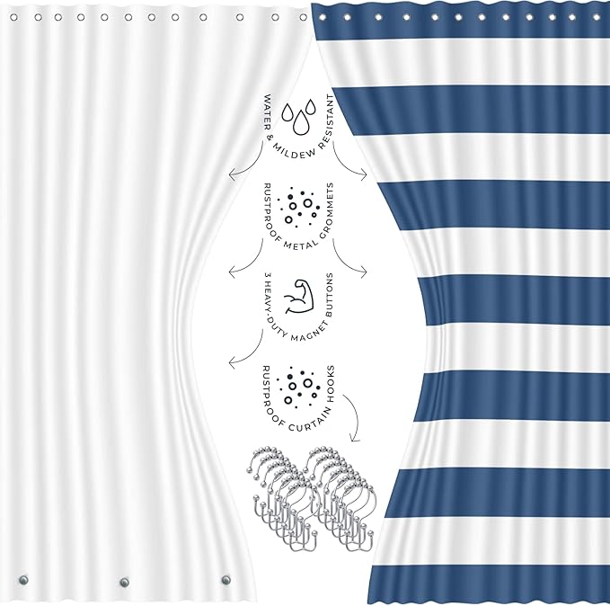 Clara Clark Bathroom Set - Navy Bathroom Accessories Set, Bathroom Sets with Shower Curtain and Rugs, 23PC Shower Curtain Set with Liner, Soap Dispenser, Soap Dish, Toilet Brush Holder, and Trash Can