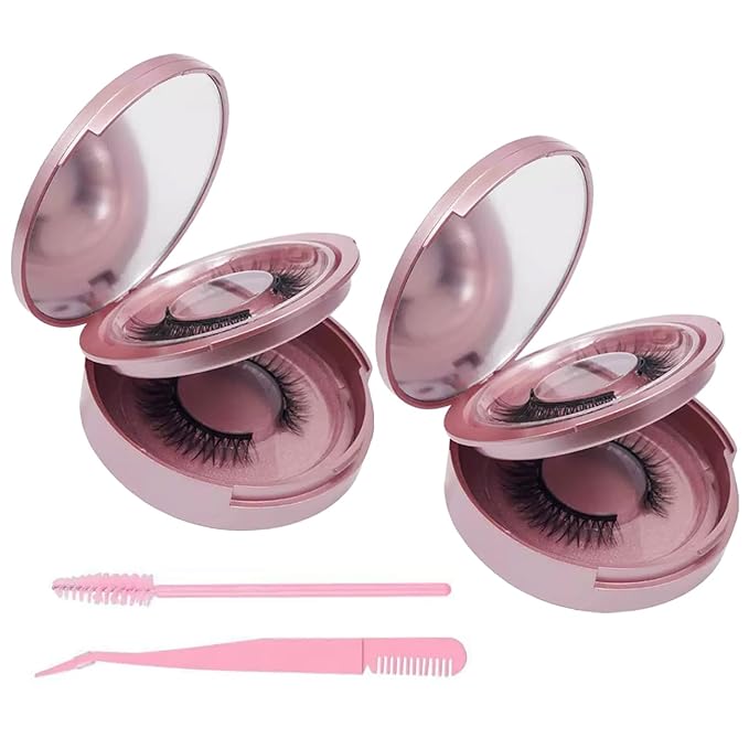 2 PCS Eyelash Storage Case with Mirror – 2-Layer Circle Lash Box, Travel-Friendly Organizer with Lash Holder & Disposable Mascara Brushes (Rose Gold)