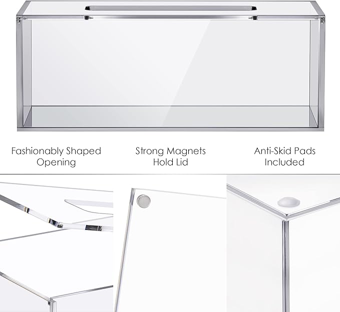 Clear Tissue Box, Acrylic Facial Tissue Box Holder Rectangular Bathroom Tissue Holder, Modern Tissue Dispenser Decorative Box, Tissue Holders | Use with Tissues Only- Original Box Will Not Fit