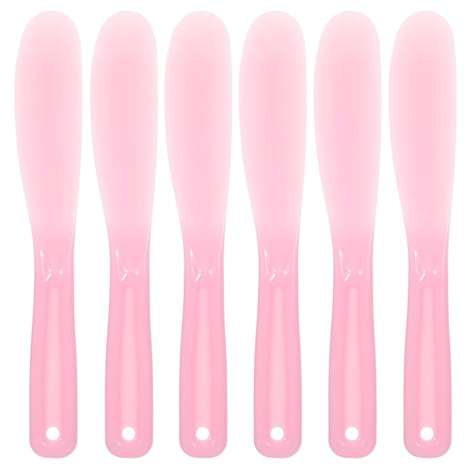 Face Mask Spatula Makeup, 6 Pcs Reusable Plastic Facial Spatula, Skincare Lotion Scoop Applicator Tool, Cosmetic Spatulas for Cream Mixing, Jar Scraping, Makeup & Skincare Tools (Pink)
