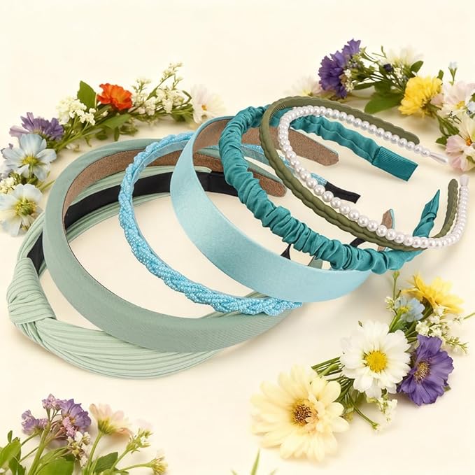 AHONEY 7 Pack Turquoise Headbands for Girls Women Headbands Trendy Non Slip Hairbands Cute Hair Accessories Multi-style Headband Pack Diademas Para Mujer