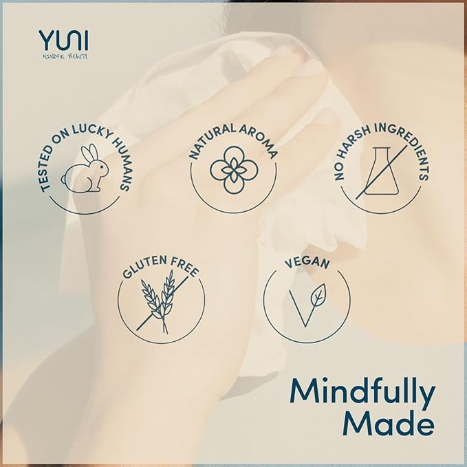 YUNI Beauty Large Body Wipes (Unscented, 12 Count) Super Soft Moist Showerless that Cleanse & Deodorize - On-the-Go Waterless Body Cleanser - Biodegradable Individually Wrapped Wipes for Travel
