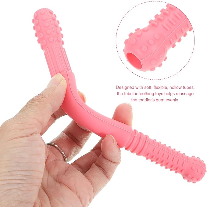 Beaupretty 6pcs Silicone Chewing Tubes for Boy Girl Food-Grade Hollow Chewing with Sensory Bright Colors Soothing Gum Massager for Teething Relief and Brain Development Random Color