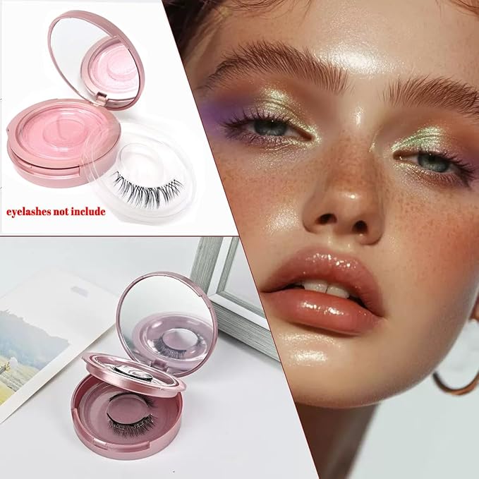 2 PCS Eyelash Storage Case with Mirror – 2-Layer Circle Lash Box, Travel-Friendly Organizer with Lash Holder & Disposable Mascara Brushes (Rose Gold)