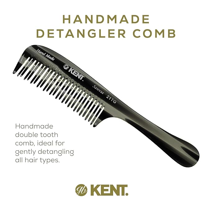 Kent 21T Large Hair Detangling Comb, Double Wide Tooth Comb for Curly Wavy Hair, Detangler for Wet and Dry Hairs, Saw-Cut, Handmade Kent Combs