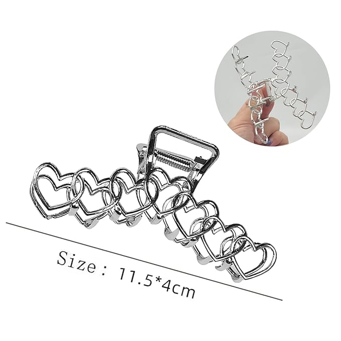 2PCS Y2k Metal Hair Claw Clips Star Heart Hair Clips for Women Big Nonslip Design Claw Hair Clips for Thick and Thin Hair Stitching Silver Large Hair Accessories for Women and Girls.