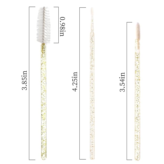 300 PCS Eyelash Extension Supplies Kit, Disposable Micro Applicator Brush, Eyebrow Lash Spoolie, Lip Brush, Mascara Wand Applicator (Crystal gold handle white kits)