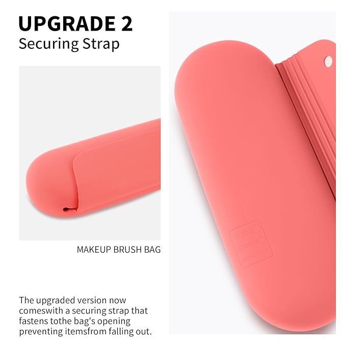 Silicone Makeup Brush Holder Travel Cosmetic Bag：Soft Portable Cosmetic Face Brushes Holder with Upgrade Anti-Fall Out Magnetic Closure, Large Travel Makeup Brush Case - Guava