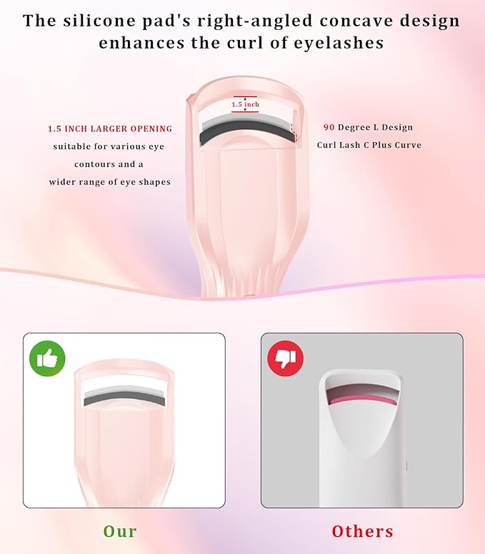 Heated Eyelash Curler Premium PRO - Fast Heat up in 8s - 24 Hours Long Lasting - Rechargeable Electric Eyelash Curler with Type-C, Innovative L Silicone, 2 Heat Modes, Anti-Burn Eyelid, Pink-GB