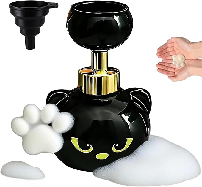 Cute Cat Paw Foam Soap Dispenser, Black Kitty Refillable Foaming Pump Bottle, Refillable Eco-Friendly Hand Soap Dispenser