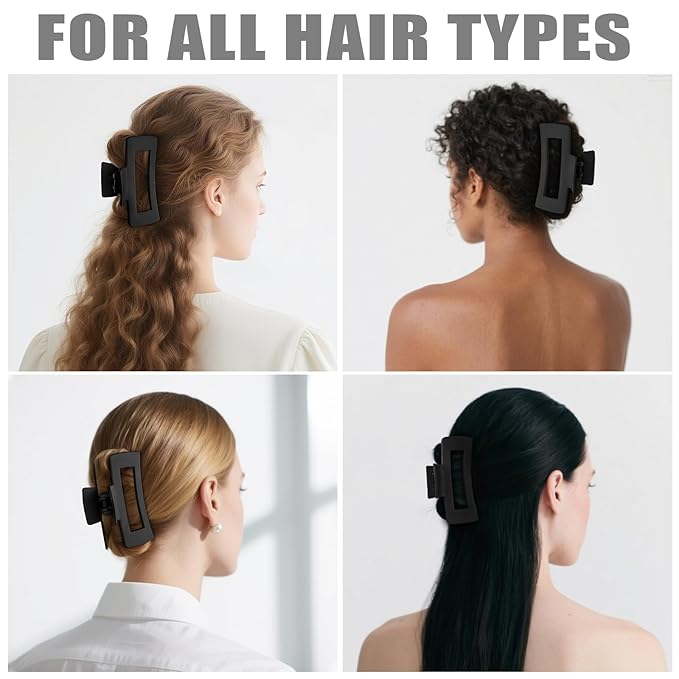 TOCESS Hair Claw Clips for Women - 8PK Large Neutral Matte Square Jumbo Hair Clips for Thick, Thin, Long, Short, Curly Hair Girls, Big Jaw Clip Set for Daily Use(Midnight Black)