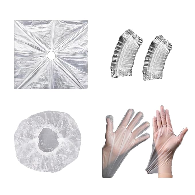 10 Set Disposable Hair Dye Cape Shower Caps Ear Covers Plastic Gloves Protection Kit for Hair Color Creme Application Coloring Dyeing Bleaching Tinting DIY Tool Salon Hair Colorist Color Spray