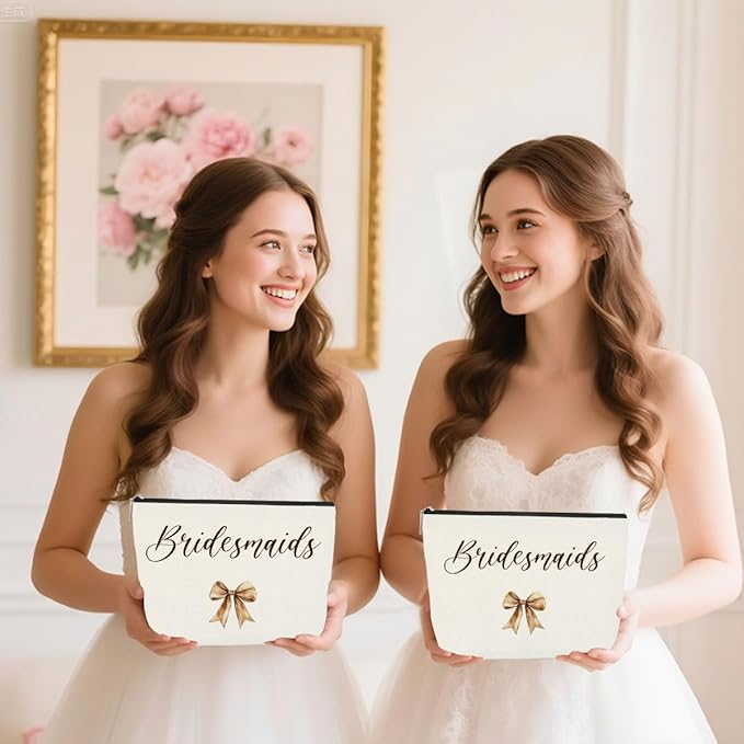 3PCS Luxury Makeup Bag Gift for Bridesmaid Proposal, Bachelorette Swag, Bridal Party - Thoughtful Present Women Ladies Friend Coworker - Travel Cosmetic Organizer