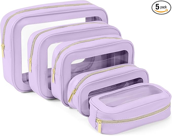 5PCS Diaper Bag Organizer Pouch Set, TSA Approved Toiletry Bag，Clear Waterproof TPU Makeup Bag Set Travel Organizer Bags for Women and Kids