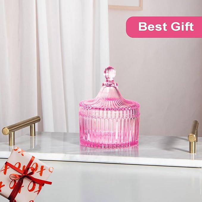 Body Powder Puff and Container, Glass Box for Dust Puff, Powder applicator with Case for Dusting Powder (Light Pink)