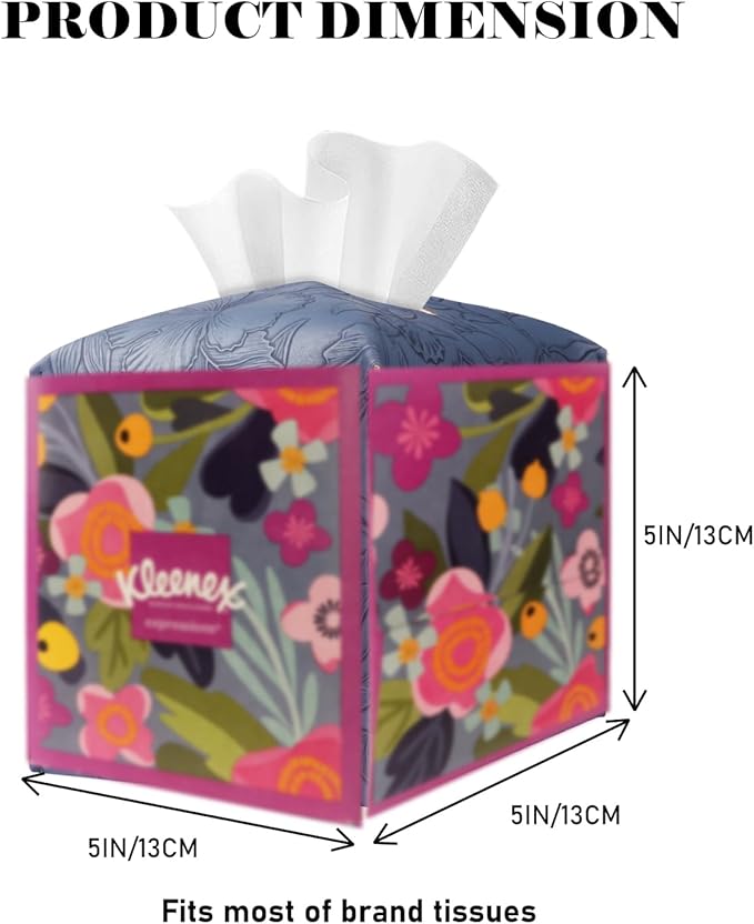 Tissue Box Holder Cover Square Tissue Cube Cover PU Leather Tissue Organizer with Bottom Belt for Bathroom, Tabletop, Kitchen, Night Stands, Office, Home, Car (2, Oceanblue)
