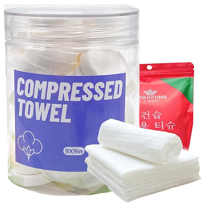 40PCS Compressed Towels,Mini Compressed Towel, Disposable Face Compressed Towels, Soft Compressed Hand Wipe, Portable Compressed Coin Tissue for Travel/Home/Outdoor Activities（8X9in）