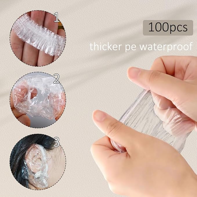 100 Pieces Disposable Ear Covers For Shower, Plastic Ear Covers, Ear Cover For Hair Dye, Ear Cover For Swimming, Shower Ear Plugs, Suitable For Hair Colouring, Showering And Swimming (100 PC)