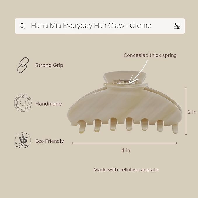 Luxury Cream Claw Clip for Women | Our Acetate Cream Hair Clip Feels Light, Looks Smooth and is Easy to Wear | Use for easy Half Ups with No Snagging and a Secure Grip in a Large Four Inch Size