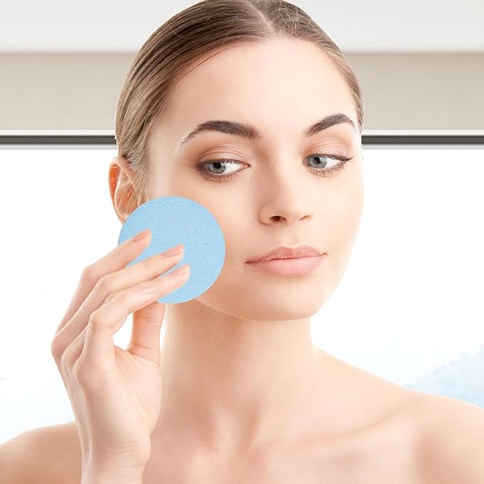 120 Count Compressed Facial Sponges, Face Cleansing Sponge for Estheticians Compress Exfoliating Spa Wash Round Makeup Removal Pads for Women(Blue)