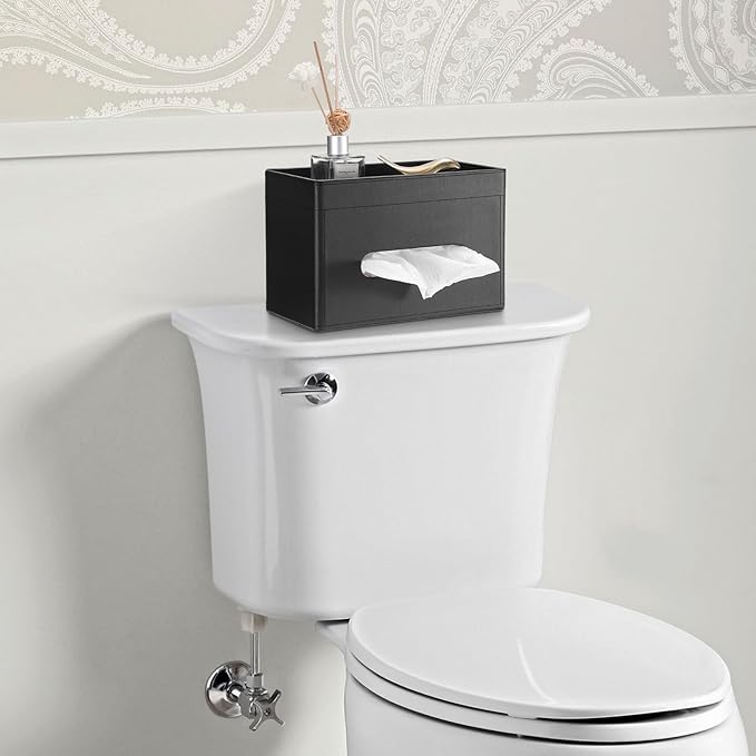 Sumnacon Tissue Box Cover with Storage Tray, Decorative Rectangular Tissue Holder PU Leather Facial Tissues Organizer Stylish Modern Tissue Dispenser for Bathroom Toilet Tank Vanity Dresser Table