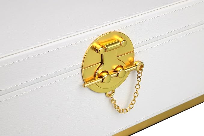 HofferRuffer Elegant Faux Leather Decorative Box, Storage Jewelry Box Organizer, Large Dresser Cosmetic Organizer Holder, Classic Jewelry Accessory Organizer, 11x8x4.8 inches (White)