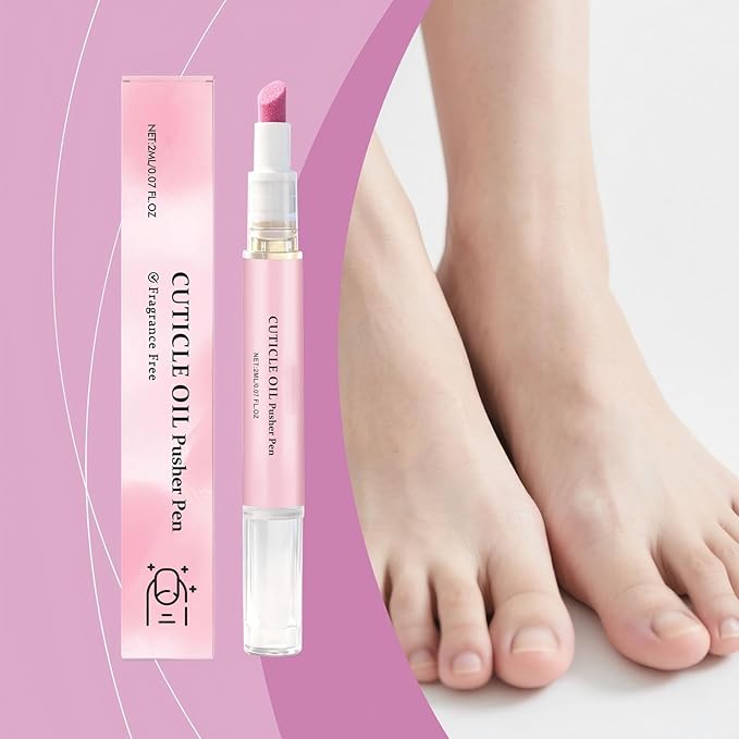 Ceramic Cuticle Pusher & Nail Oil Pen, 2-in-1 Nail Care Tool for Sensitive or Damaged Nails, Gentle Hangnail Remover, Portable Nail Pen with Stainless Steel Cuticle Cleaner (Pink)